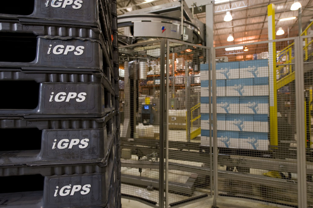 Plastic pallets at a distribution center