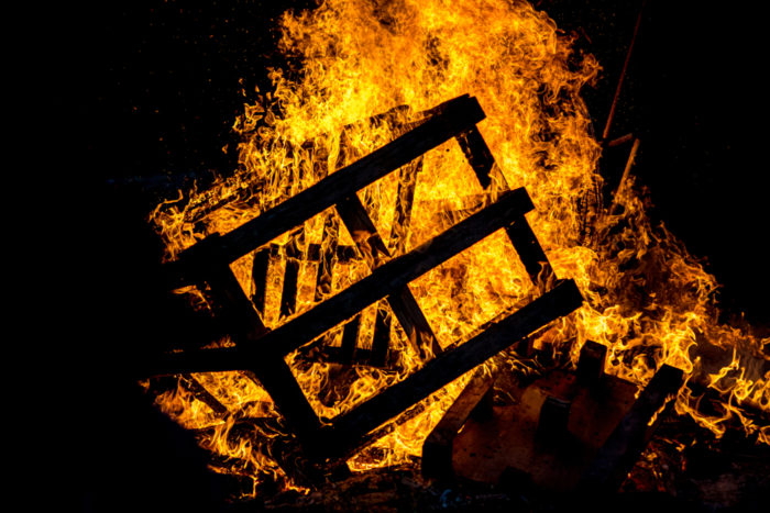 Abandoned wood pallets are often burned.