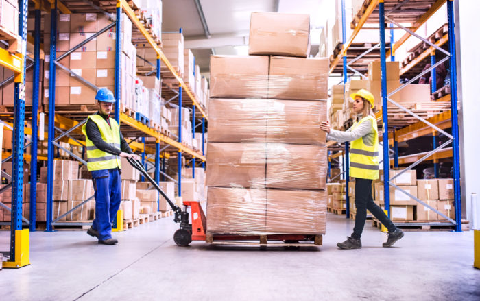 Palletized products wrapped with a pallet wrapping tool.