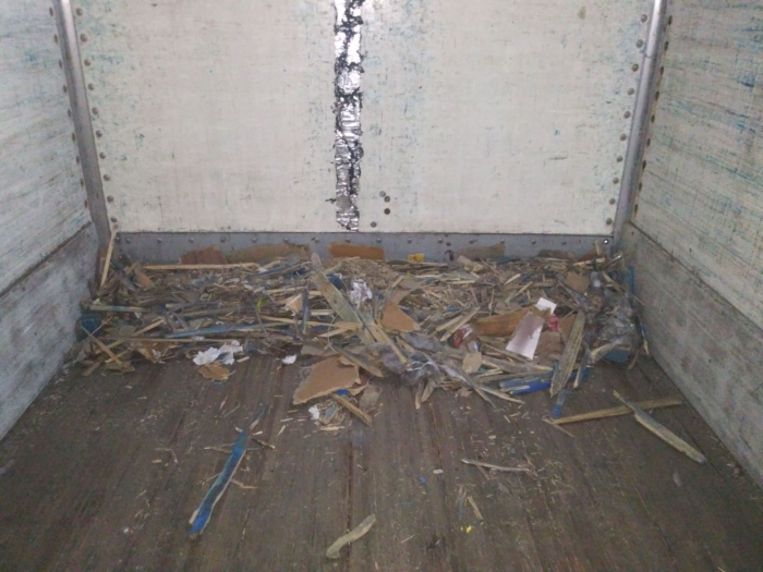 Wood debris in a trailer